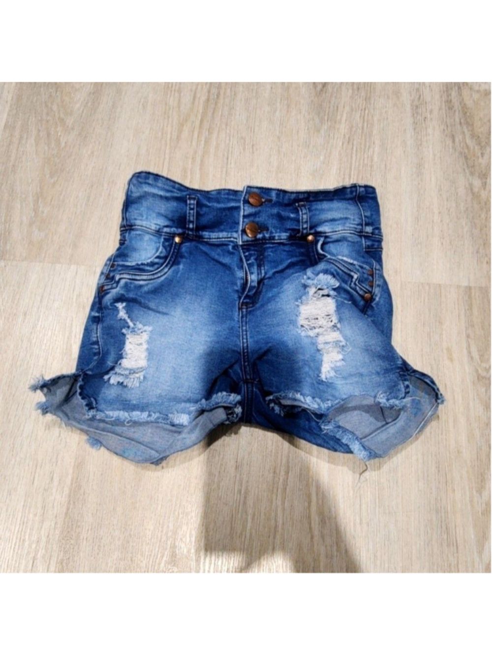 Nicolette Shorts Womens 8 Blue Distressed Cut Off Cuffed Frayed Denim Casual